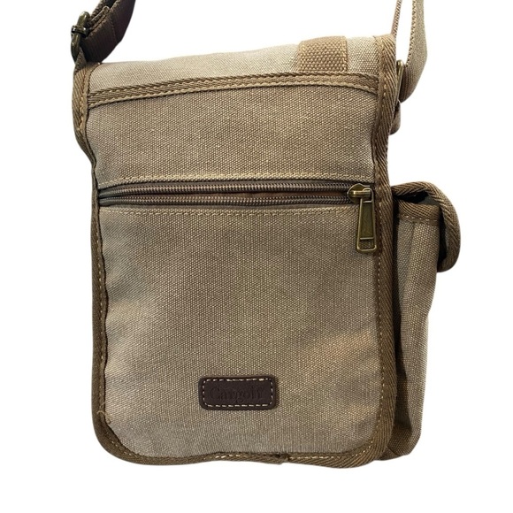 Cargoit Crossbody Travel Bag Cargo Canvas Flap Brown Tan Medium Adjustable strap - Picture 8 of 13